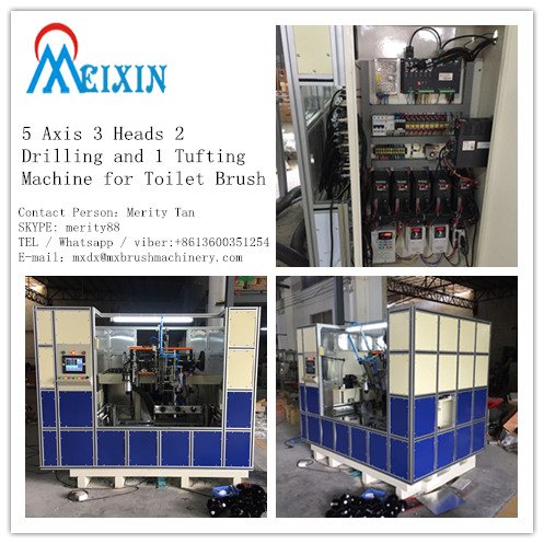 5 axis 3 heads 2 drilling and 1 tufting machine for toilet brush